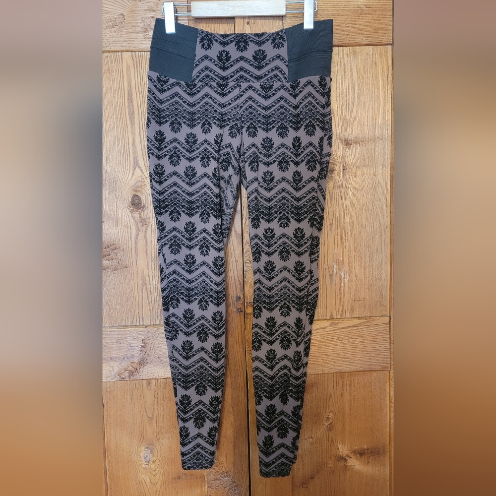 Tan Skinny Legging Pants With Black Velvet Florals